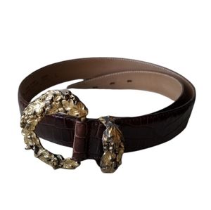 Talbots leafs wreath buckle brown leather belt